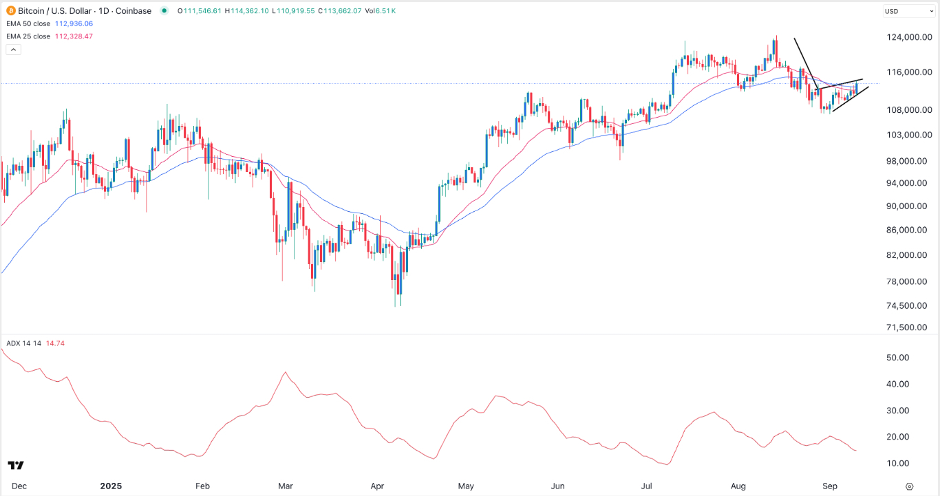 【XM Market Analysis】--BTC/USD Forex Signal: Rising Wedge Points to a Crash(图1)